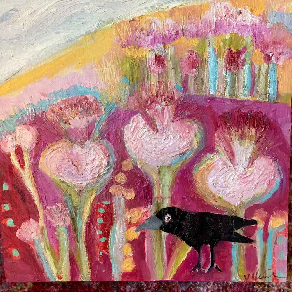 The Scarlet Forrest 2 ”An Original Oil Painting 12”x12 Crow on Birchwood - Picture 11 of 11